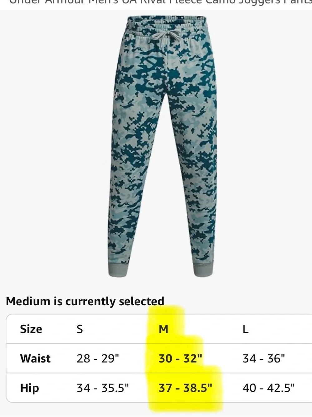 Under Armour Men's Teal & Light Blue Fleece Camo Joggers Pants - Picture 3 of 7